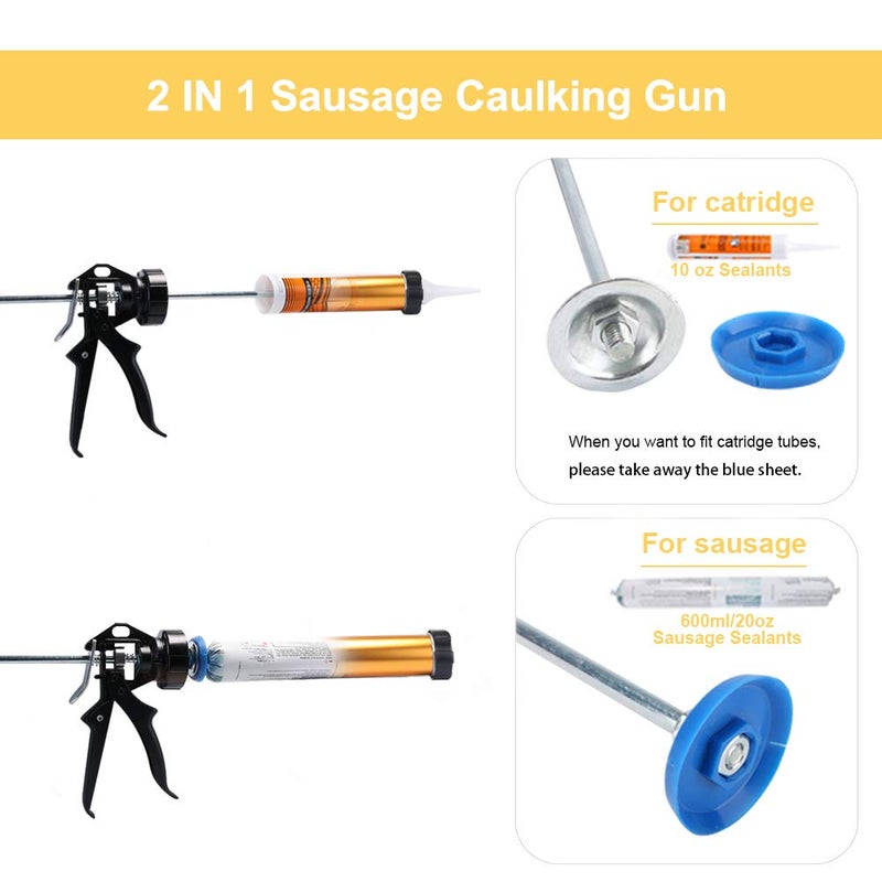 CJGQ Sealant Sausage Caulking Gun Aluminium-600ml/20oz - 12:1 Thrust Ratio (Gold) - Image 3